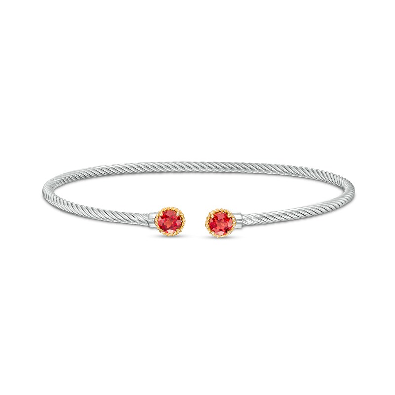 Main Image 1 of 5.0mm Garnet Duo Rope Bangle in Sterling Silver and 10K Gold