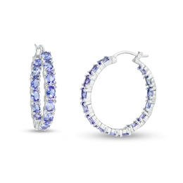 Oval Tanzanite Inside-Out Hoop Earrings in Sterling Silver