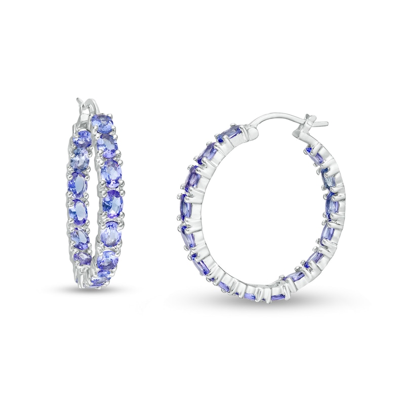 Main Image 1 of Oval Tanzanite Inside-Out Hoop Earrings in Sterling Silver