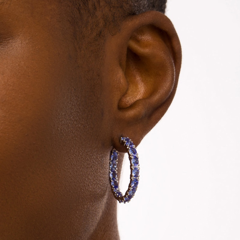 Main Image 2 of Oval Tanzanite Inside-Out Hoop Earrings in Sterling Silver