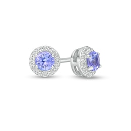 4.0mm Tanzanite and White Topaz Frame Stud Earrings in Sterling Silver