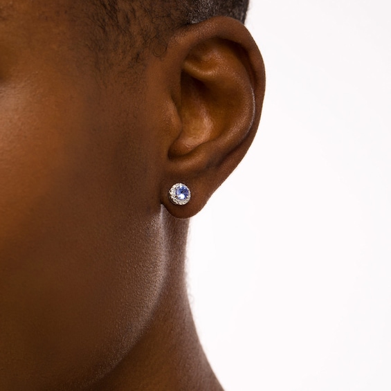 4.0mm Tanzanite and White Topaz Frame Stud Earrings in Sterling Silver