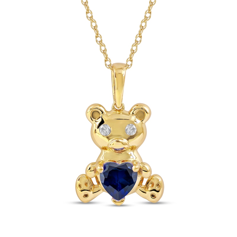 5.0mm Heart-Shaped Blue and White Lab-Created Sapphire Teddy Bear Pendant  in Sterling Silver with 14K Gold Plate | Zales