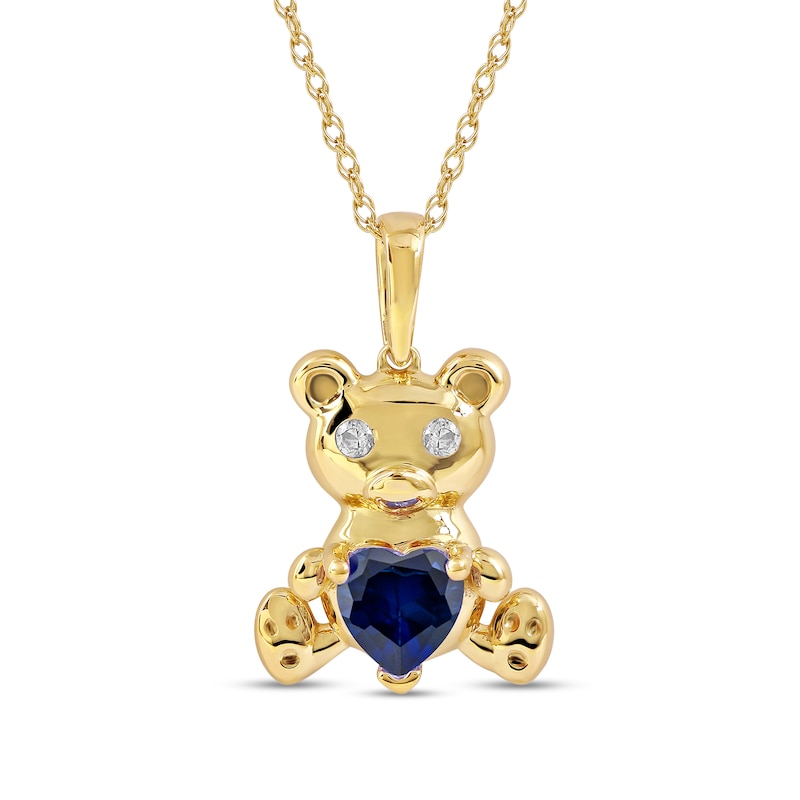Main Image 1 of 5.0mm Heart-Shaped Blue and White Lab-Created Sapphire Teddy Bear Pendant in Sterling Silver with 14K Gold Plate