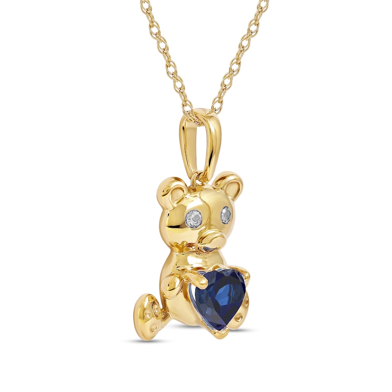 Main Image 2 of 5.0mm Heart-Shaped Blue and White Lab-Created Sapphire Teddy Bear Pendant in Sterling Silver with 14K Gold Plate