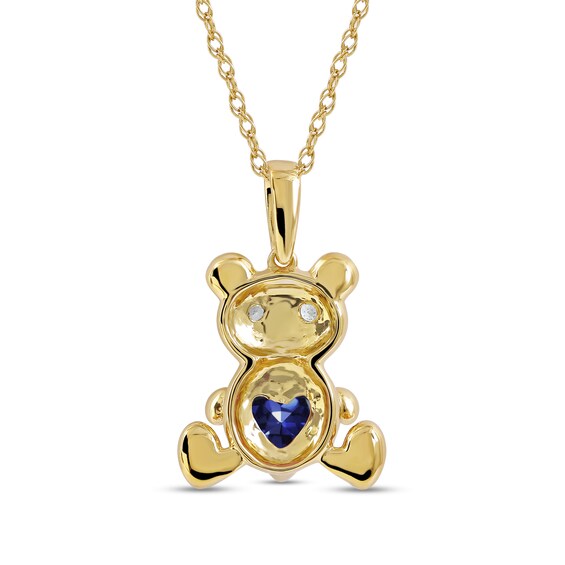 5.0mm Heart-Shaped and White Lab-Created Sapphire Teddy Bear Pendant in Sterling Silver with 14K Gold Plate