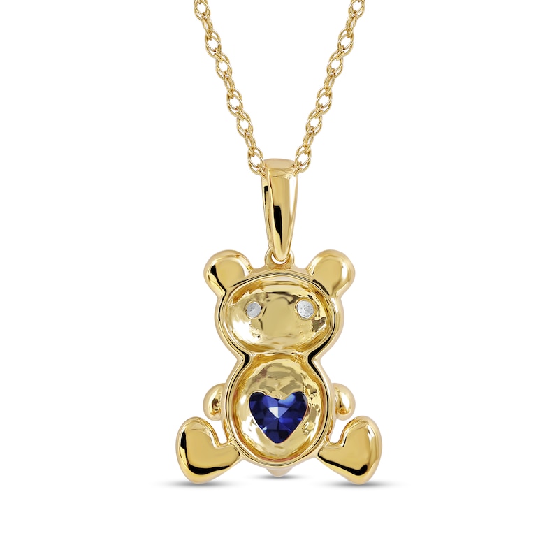Main Image 3 of 5.0mm Heart-Shaped Blue and White Lab-Created Sapphire Teddy Bear Pendant in Sterling Silver with 14K Gold Plate