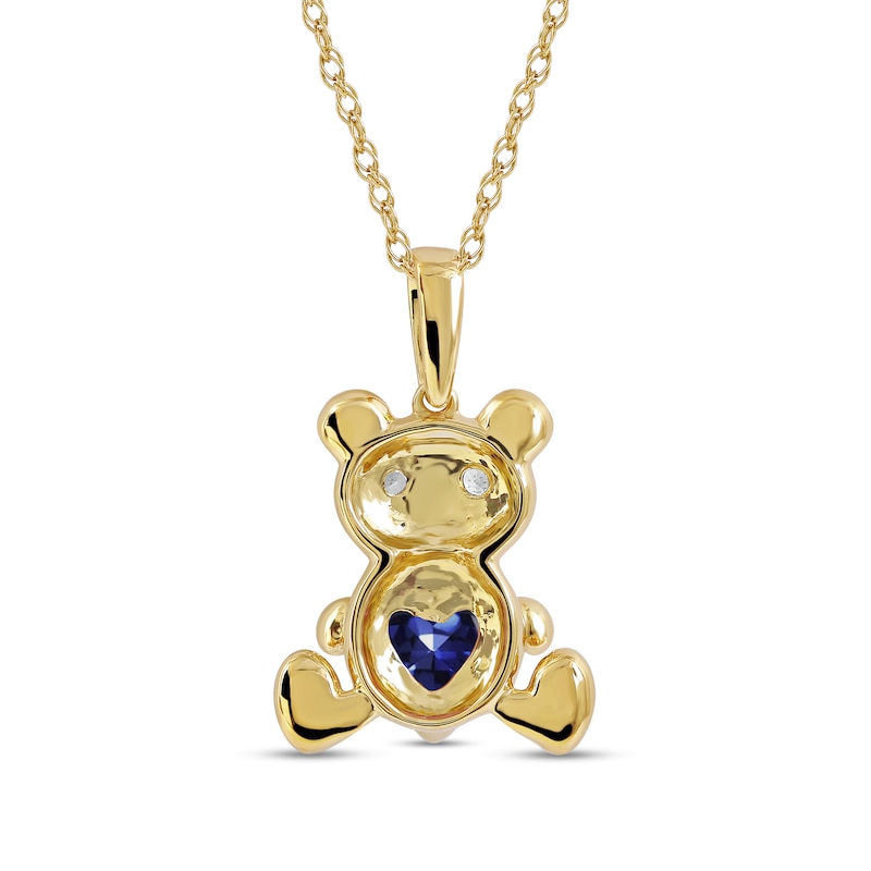 5.0mm Heart-Shaped Blue and White Lab-Created Sapphire Teddy Bear Pendant  in Sterling Silver with 14K Gold Plate | Zales