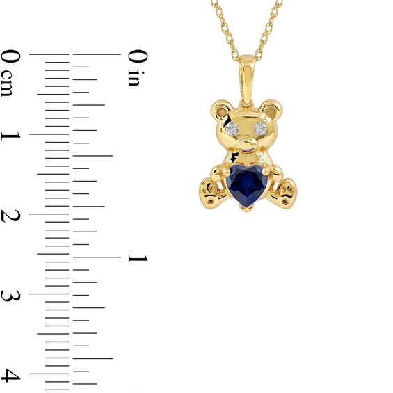5.0mm Heart-Shaped and White Lab-Created Sapphire Teddy Bear Pendant in Sterling Silver with 14K Gold Plate