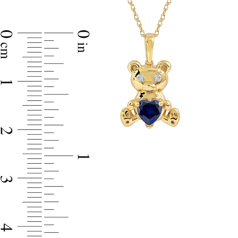 Main Image 4 of 5.0mm Heart-Shaped Blue and White Lab-Created Sapphire Teddy Bear Pendant in Sterling Silver with 14K Gold Plate