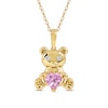 Thumbnail Image 1 of 5.0mm Heart-Shaped Pink and White Lab-Created Sapphire Teddy Bear Pendant in Sterling Silver with 14K Gold Plate