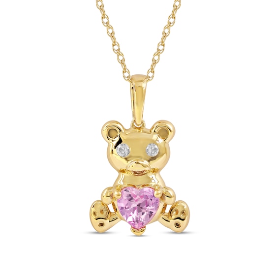 5.0mm Heart-Shaped Pink and White Lab-Created Sapphire Teddy Bear Pendant in Sterling Silver with 14K Gold Plate