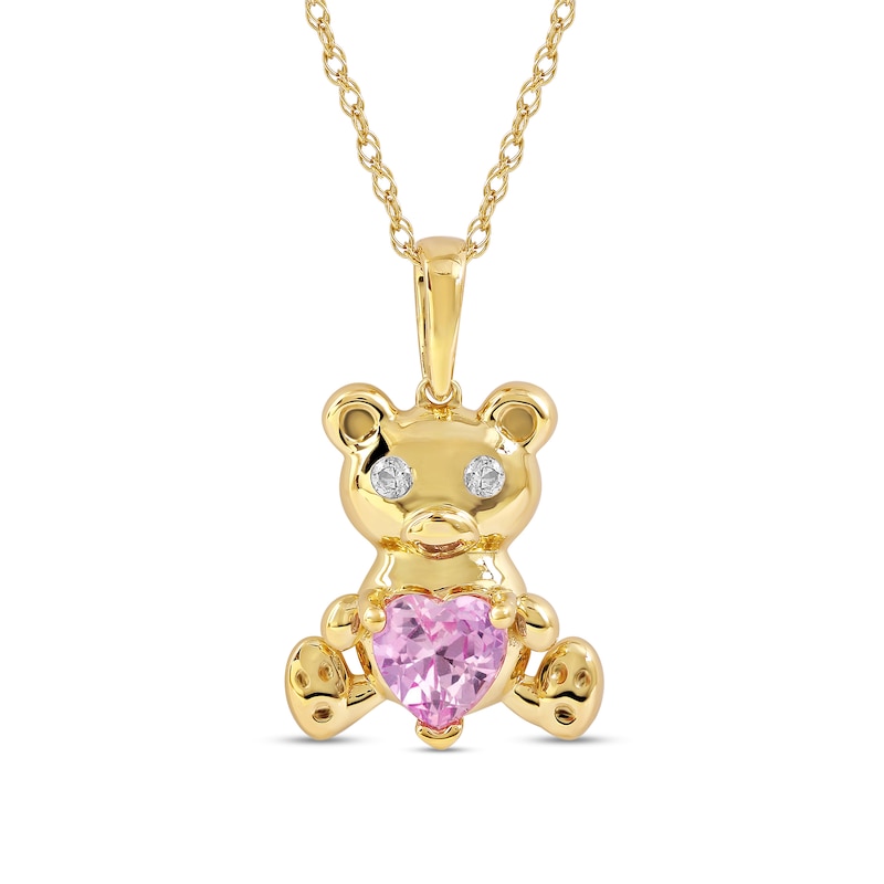 Main Image 1 of 5.0mm Heart-Shaped Pink and White Lab-Created Sapphire Teddy Bear Pendant in Sterling Silver with 14K Gold Plate