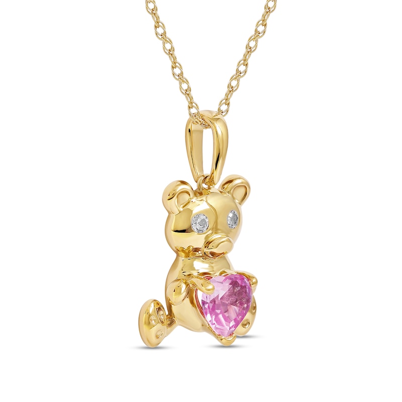 5.0mm Heart-Shaped Pink and White Lab-Created Sapphire Teddy Bear Pendant  in Sterling Silver with 14K Gold Plate | Zales