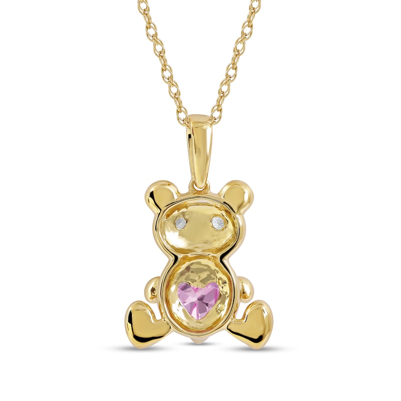 Main Image 3 of 5.0mm Heart-Shaped Pink and White Lab-Created Sapphire Teddy Bear Pendant in Sterling Silver with 14K Gold Plate