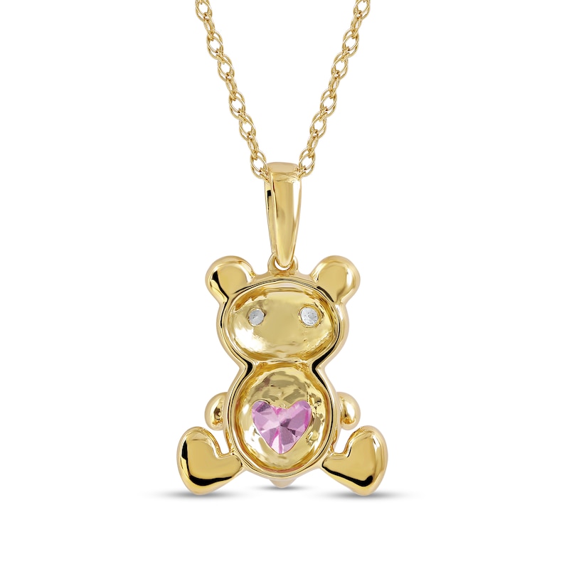 5.0mm Heart-Shaped Pink and White Lab-Created Sapphire Teddy Bear Pendant  in Sterling Silver with 14K Gold Plate | Zales