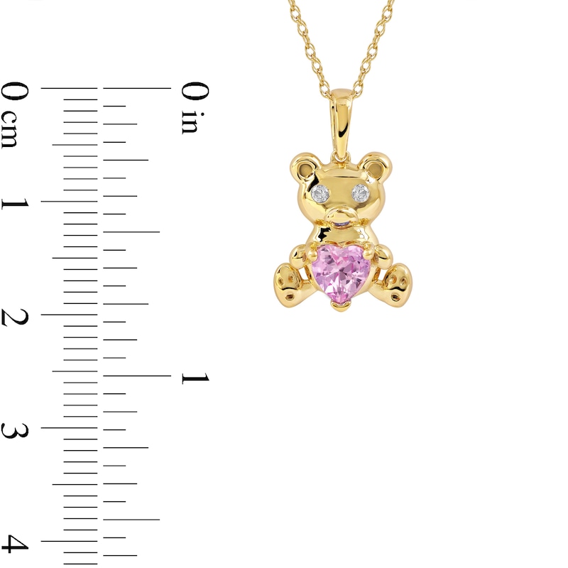 Main Image 4 of 5.0mm Heart-Shaped Pink and White Lab-Created Sapphire Teddy Bear Pendant in Sterling Silver with 14K Gold Plate