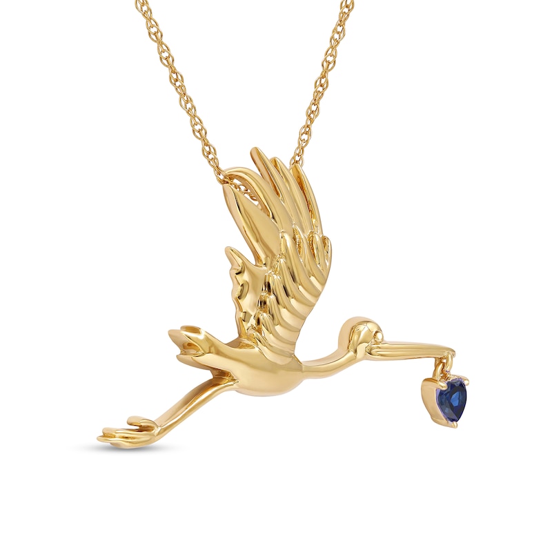 Main Image 2 of 3.0mm Heart-Shaped Blue Lab-Created Sapphire Flying Stork Pendant in Sterling Silver with 14K Gold Plate