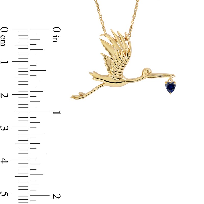 Main Image 4 of 3.0mm Heart-Shaped Blue Lab-Created Sapphire Flying Stork Pendant in Sterling Silver with 14K Gold Plate