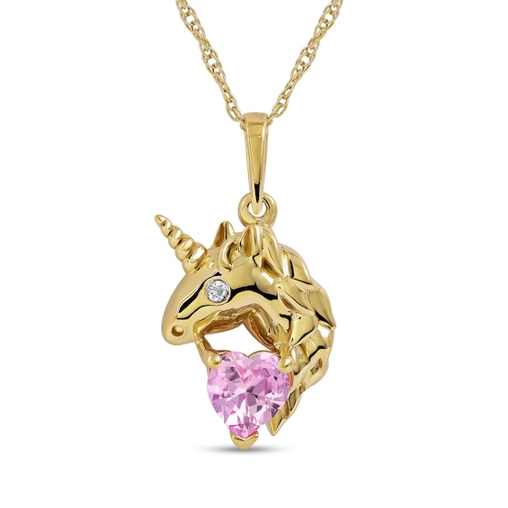 5.0mm Heart-Shaped Pink and White Lab-Created Sapphire Unicorn Pendant in Sterling Silver with 14K Gold Plate