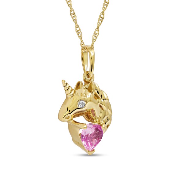 5.0mm Heart-Shaped Pink and White Lab-Created Sapphire Unicorn Pendant in Sterling Silver with 14K Gold Plate