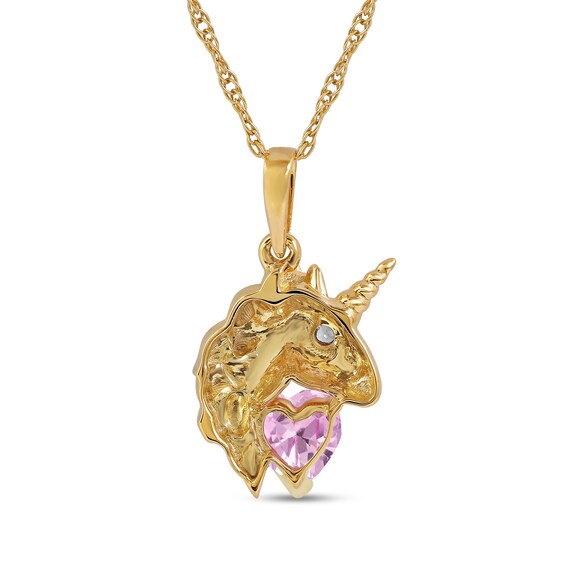 5.0mm Heart-Shaped Pink and White Lab-Created Sapphire Unicorn Pendant in Sterling Silver with 14K Gold Plate