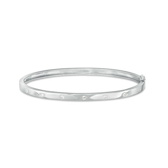 1/3 CT. T.w. Marquise and Round Diamond Alternating Bangle in 10K White Gold â 7.5"