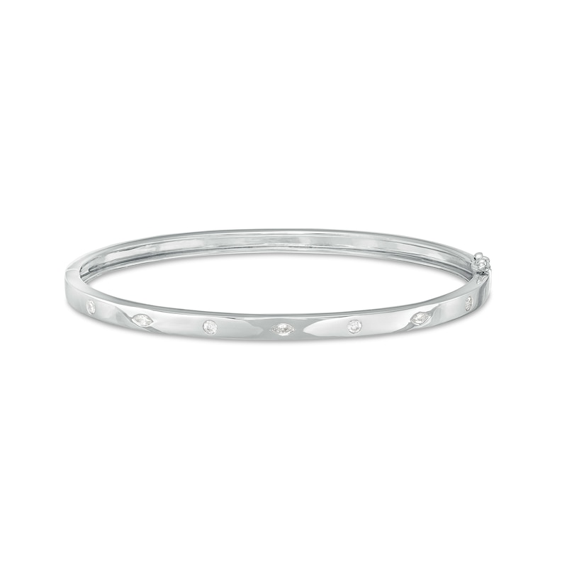 Main Image 1 of 1/3 CT. T.W. Marquise and Round Diamond Alternating Bangle in 10K White Gold – 7.5"