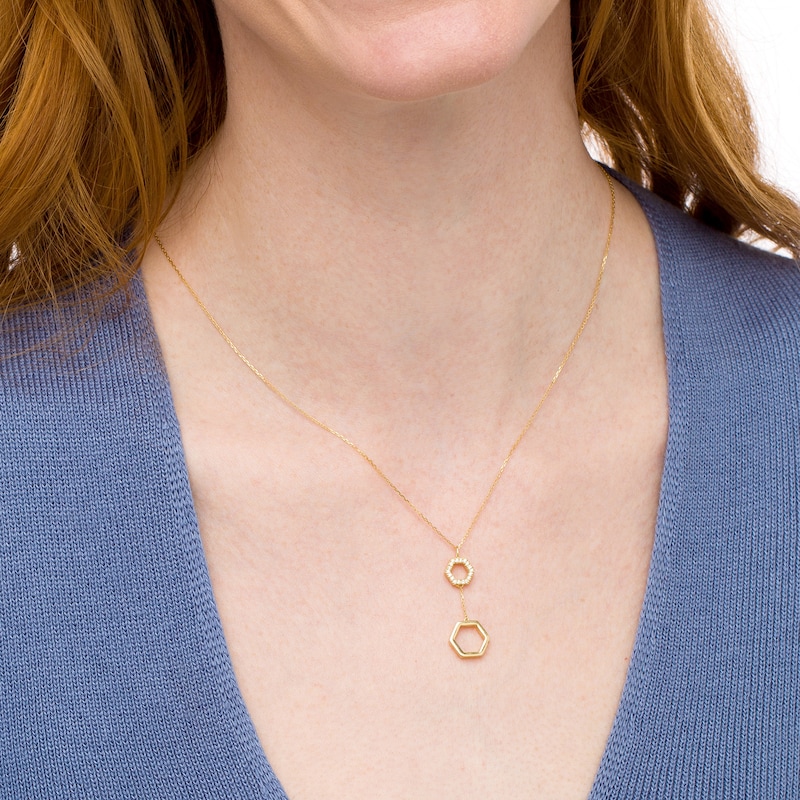 Main Image 2 of 1/10 CT. T.W. Diamond Double Hexagon Pendant in 10K Gold