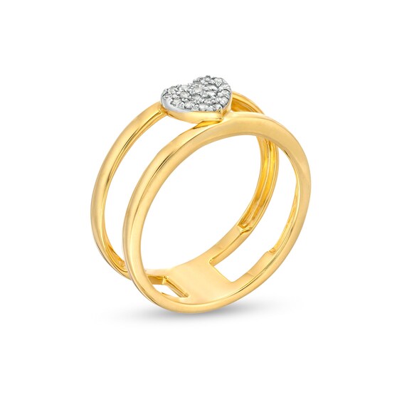 1/10 CT. T.w. Heart-Shape Multi-Diamond Open Shank Ring in 10K Gold