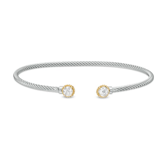 5.0mm White Topaz Duo Rope Bangle in Sterling Silver and 10K Gold