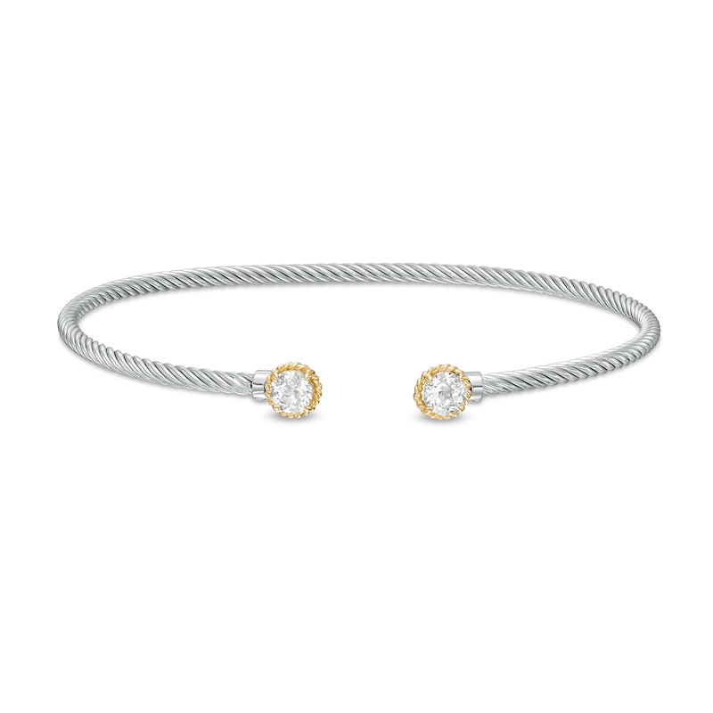 5.0mm White Topaz Duo Rope Bangle in Sterling Silver and 10K Gold | Zales