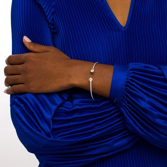 5.0mm White Topaz Duo Rope Bangle in Sterling Silver and 10K Gold