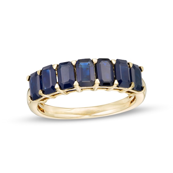 Octagon Blue Sapphire Seven Stone Band in 10K Gold