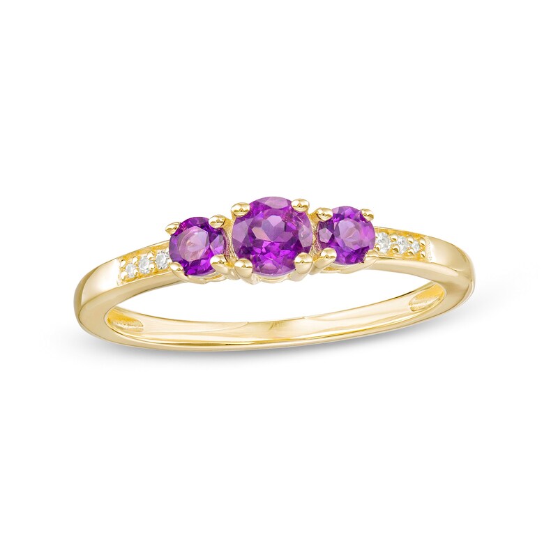 Main Image 1 of Amethyst and Diamond Accent Three Stone Ring in 10K Gold