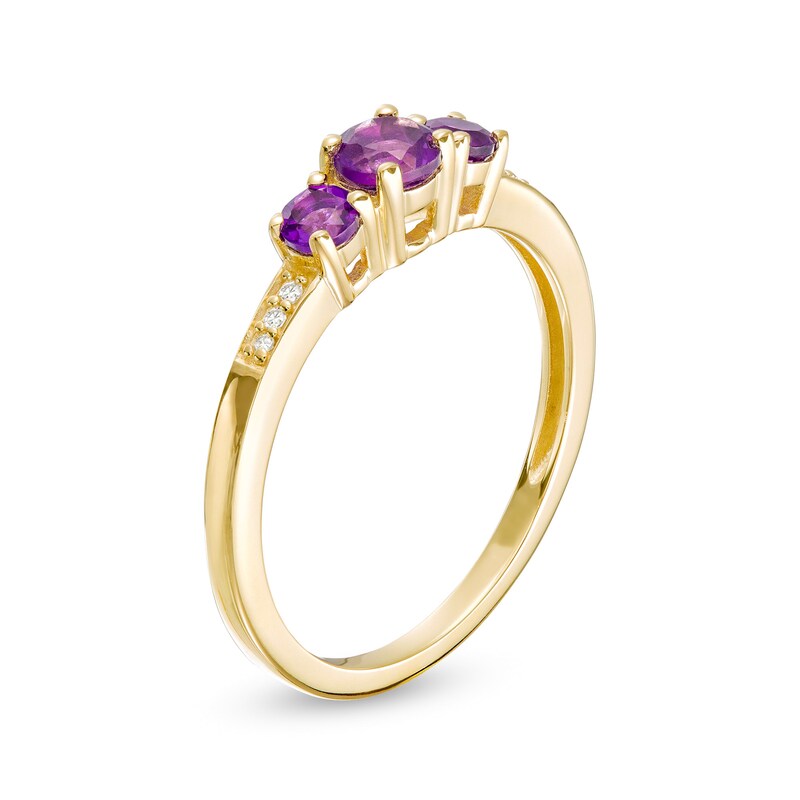 Main Image 3 of Amethyst and Diamond Accent Three Stone Ring in 10K Gold