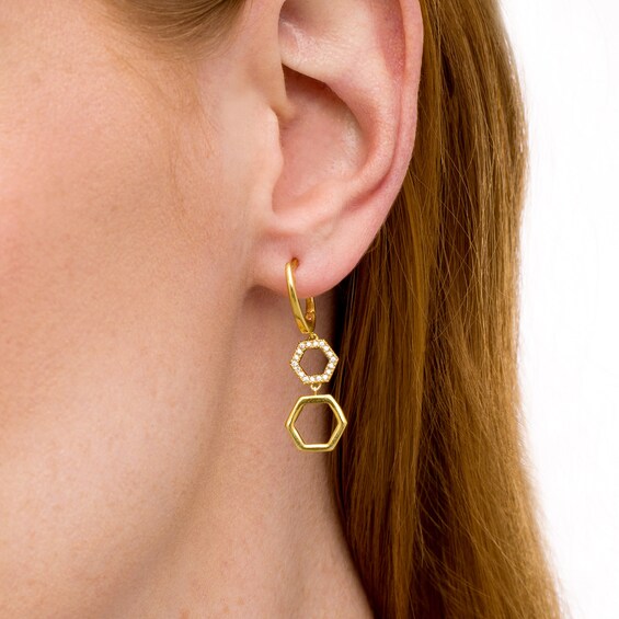 1/8 CT. T.w. Diamond Hexagon Drop Earrings in 10K Gold