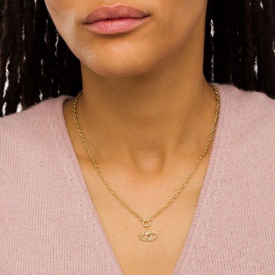 Evil Eye Outline Dangle Necklace in 10K Gold