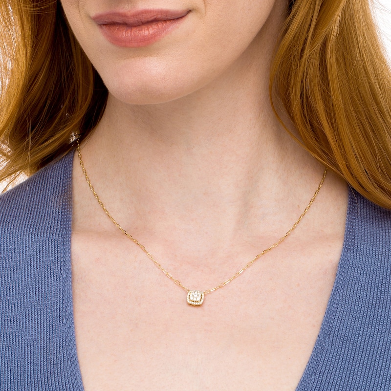 Main Image 2 of 1/3 CT. T.W. Composite Cushion Diamond Necklace in 10K Gold