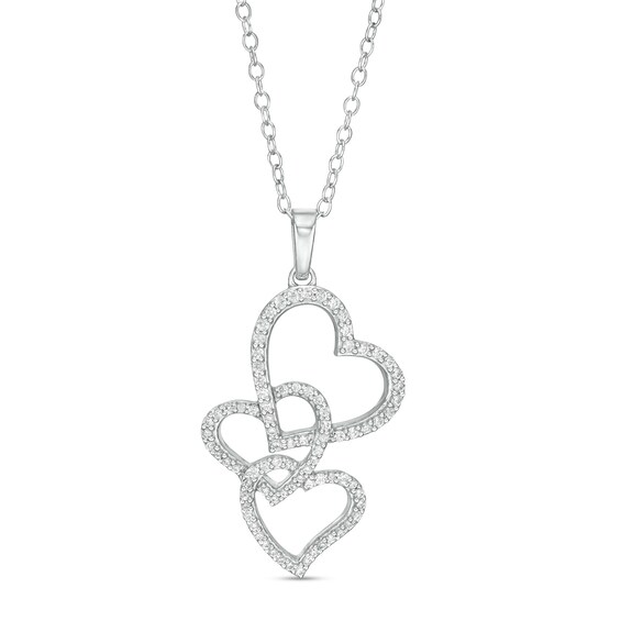 1/3 CT. T.w. Diamond Interlocking Curvy Hearts Pendant in 10K White Gold