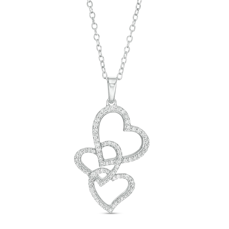 Main Image 1 of 1/3 CT. T.W. Diamond Interlocking Curvy Hearts Pendant in 10K White Gold