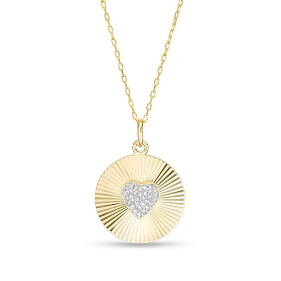 1/10 CT. T.w. Diamond Heart Textured Disc Pendant in 10K Gold