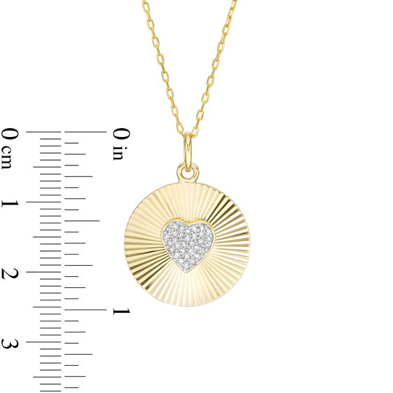 1/10 CT. T.w. Diamond Heart Textured Disc Pendant in 10K Gold