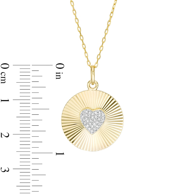 Main Image 3 of 1/10 CT. T.W. Diamond Heart Textured Disc Pendant in 10K Gold