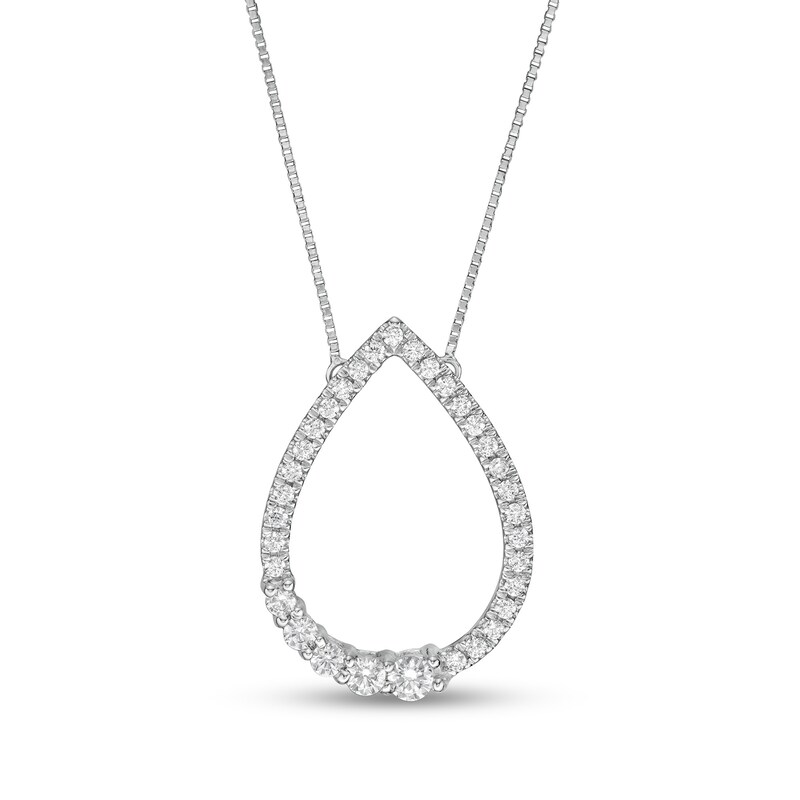 Main Image 1 of Marilyn Monroe™ Collection 1/3 CT. T.W. Journey Diamond Open Teardrop Necklace in 10K White Gold