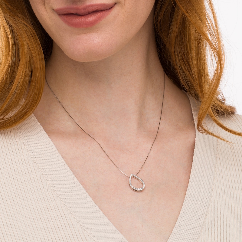 Main Image 3 of Marilyn Monroe™ Collection 1/3 CT. T.W. Journey Diamond Open Teardrop Necklace in 10K White Gold