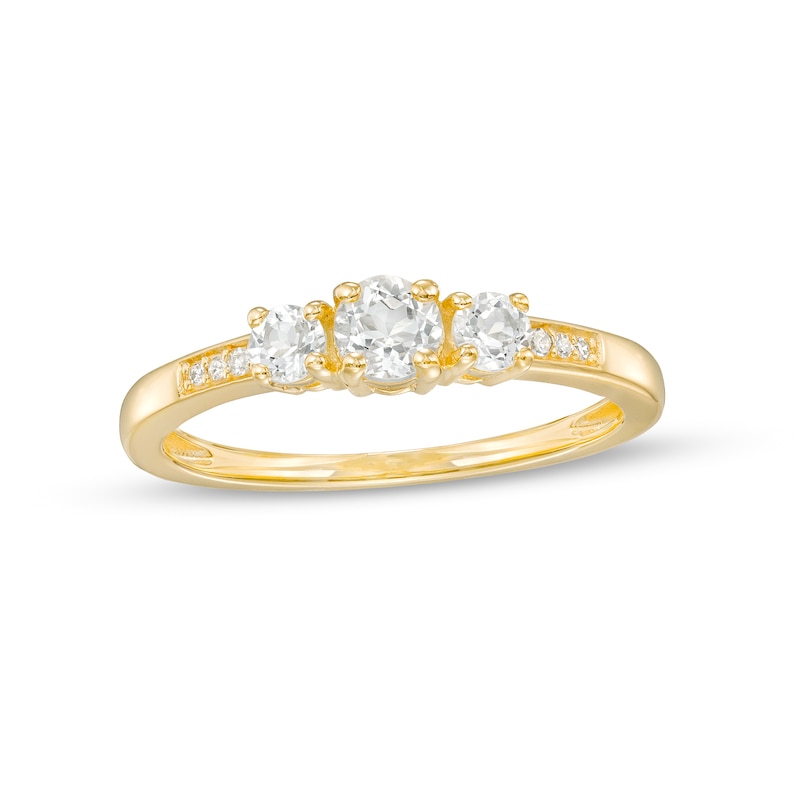 White Topaz and Diamond Accent Three Stone Ring in 10K Gold