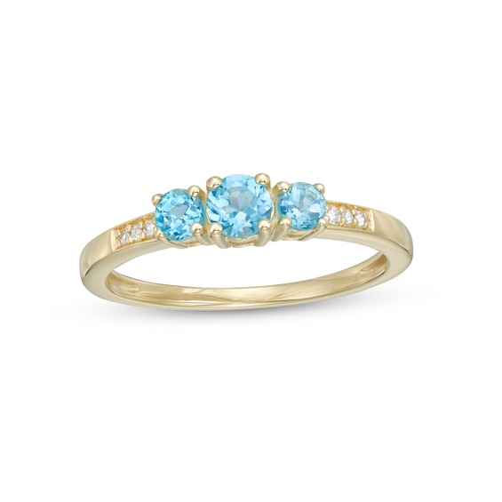 Swiss Blue Topaz and Diamond Accent Three Stone Ring in 10K Gold