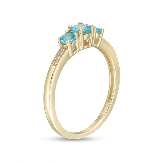 Swiss Blue Topaz and Diamond Accent Three Stone Ring in 10K Gold