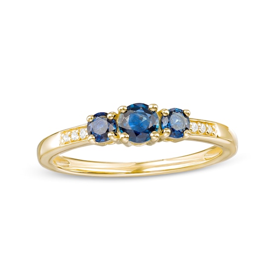 Blue Sapphire and Diamond Accent Three Stone Ring in 10K Gold